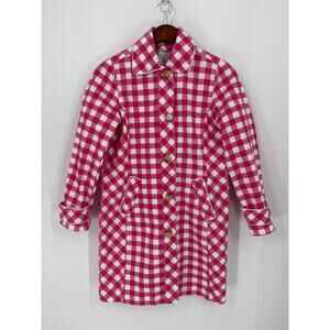Isaac Mizrahi Pink and White Gingham Button Up Front Car Coat Cotton Petite XXS